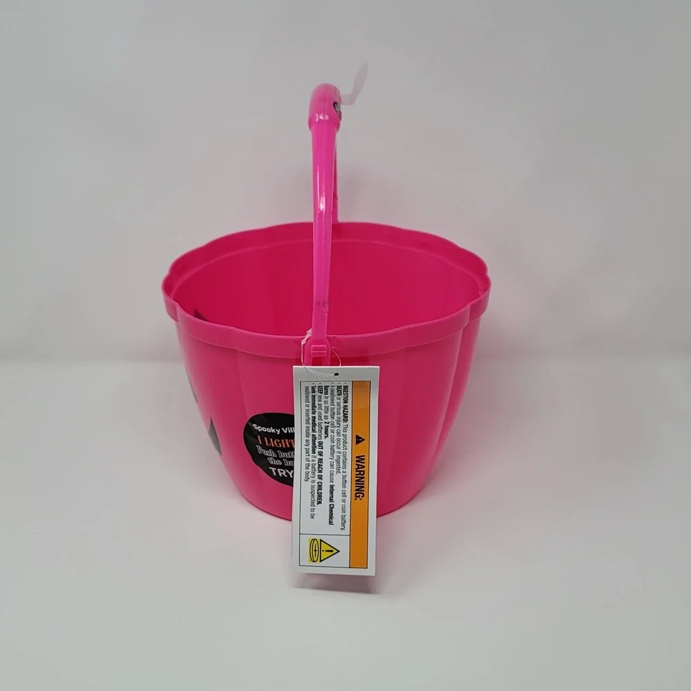 Spooky Village‎ Halloween Light Up Trick or Treat Candy Bucket Pail Pumpkin Pink